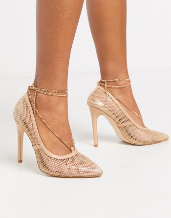 Public Desire Amara Stilleto Mesh Pumps With Anklet Detail Bež - Ženske Cipele | 97502DTLW